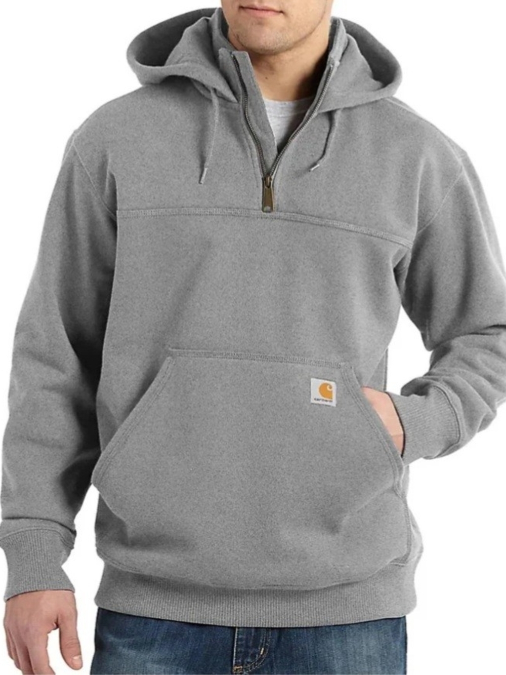 Carhartt Rain Defender Paxton Mens Size Large Gray Hooded Quarter-Zip Pullover